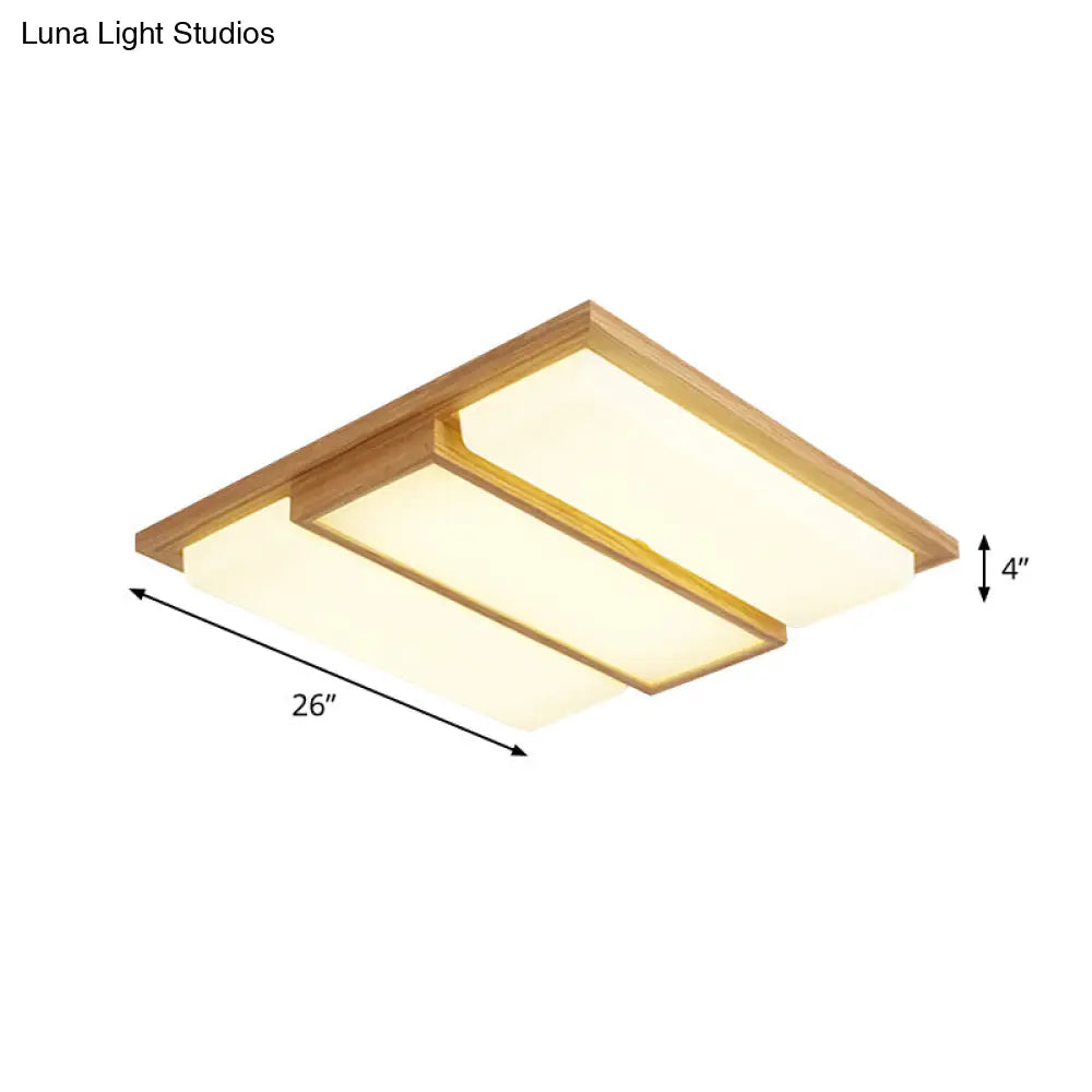 Wood Flush Lamp Simplicity Led Ceiling Mounted Fixture In Warm/White Light - Square/Rectangle