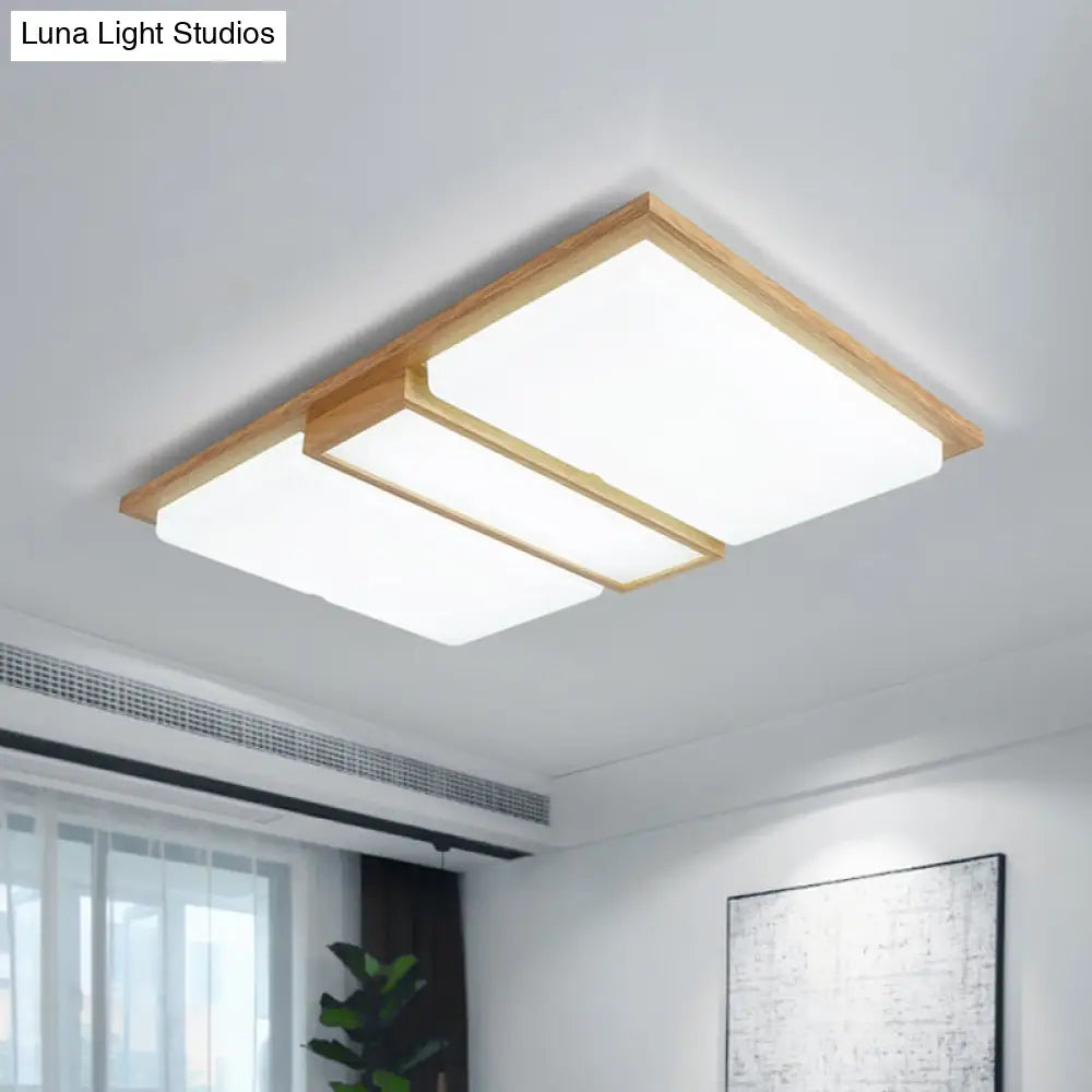 Wood Flush Lamp Simplicity Led Ceiling Mounted Fixture In Warm/White Light - Square/Rectangle