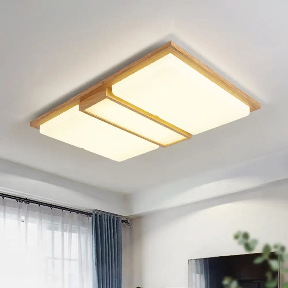 Wood Flush Lamp Simplicity Led Ceiling Mounted Fixture In Warm/White Light - Square/Rectangle