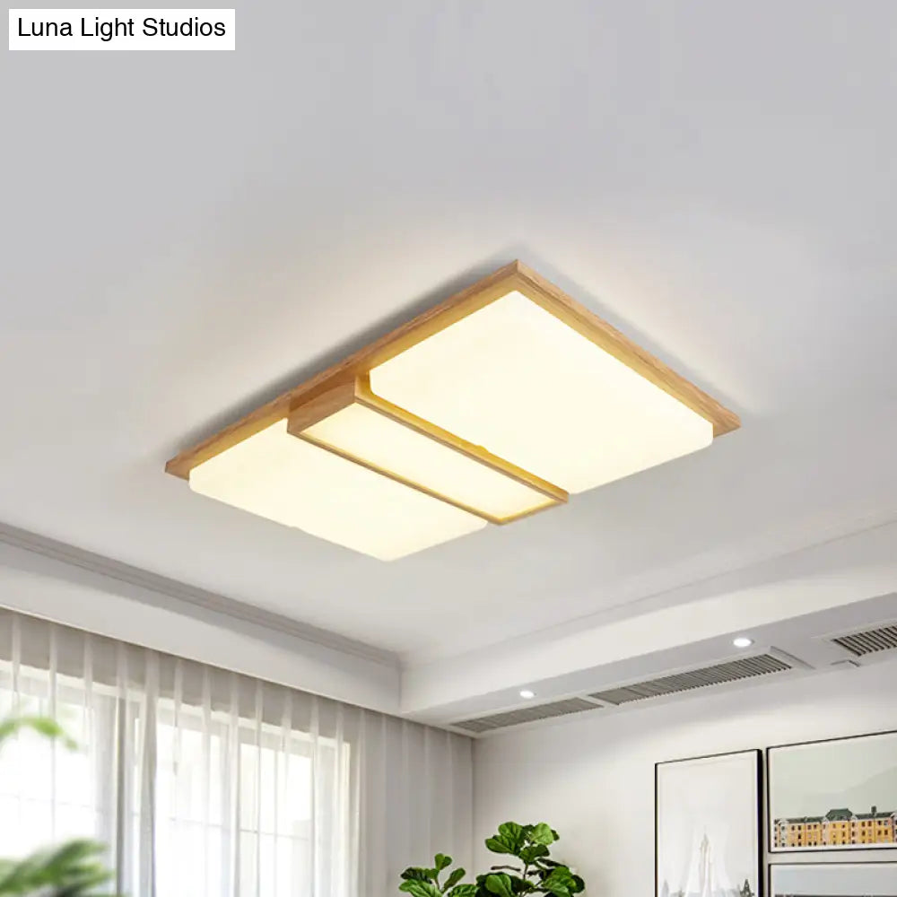 Wood Flush Lamp Simplicity Led Ceiling Mounted Fixture In Warm/White Light - Square/Rectangle