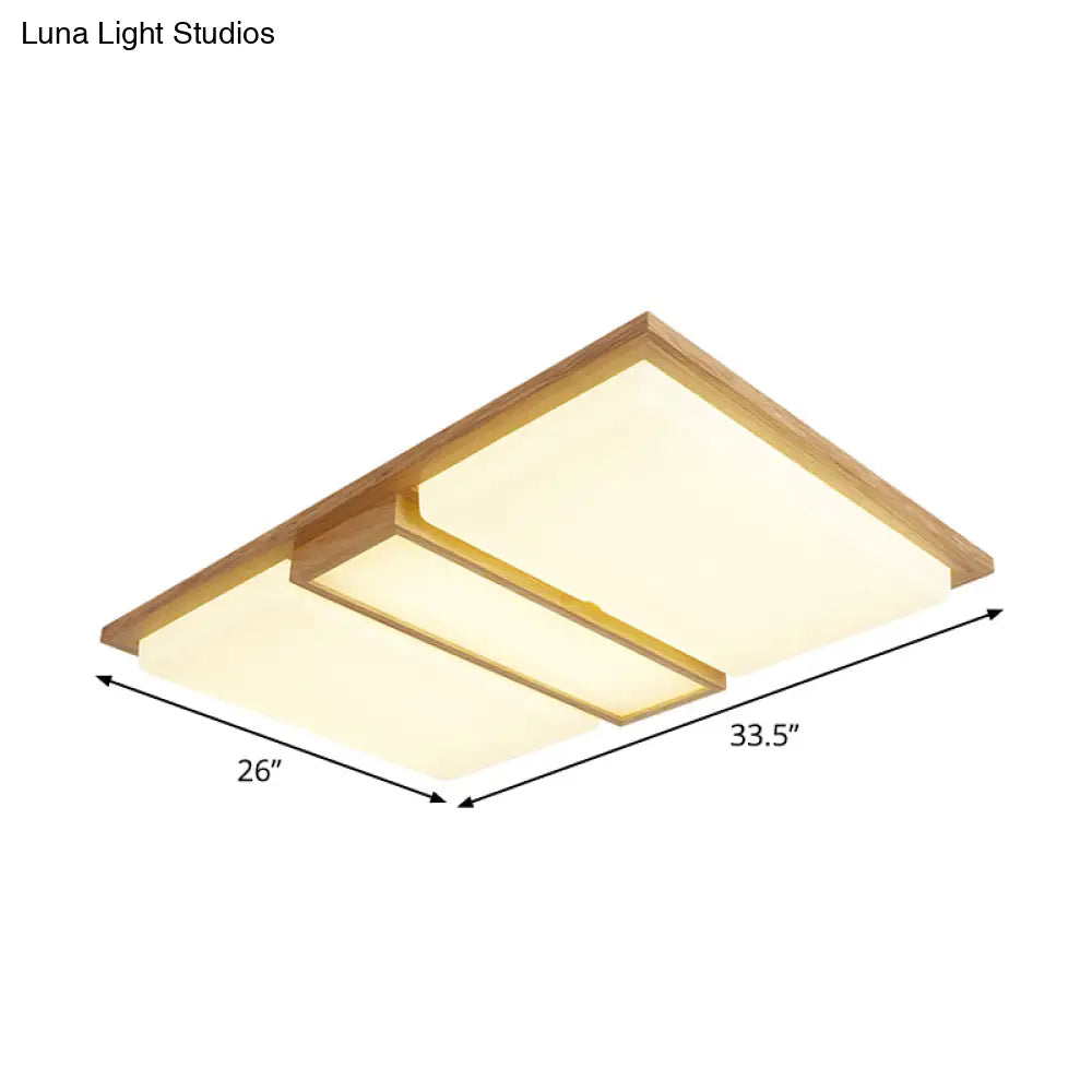 Wood Flush Lamp Simplicity Led Ceiling Mounted Fixture In Warm/White Light - Square/Rectangle