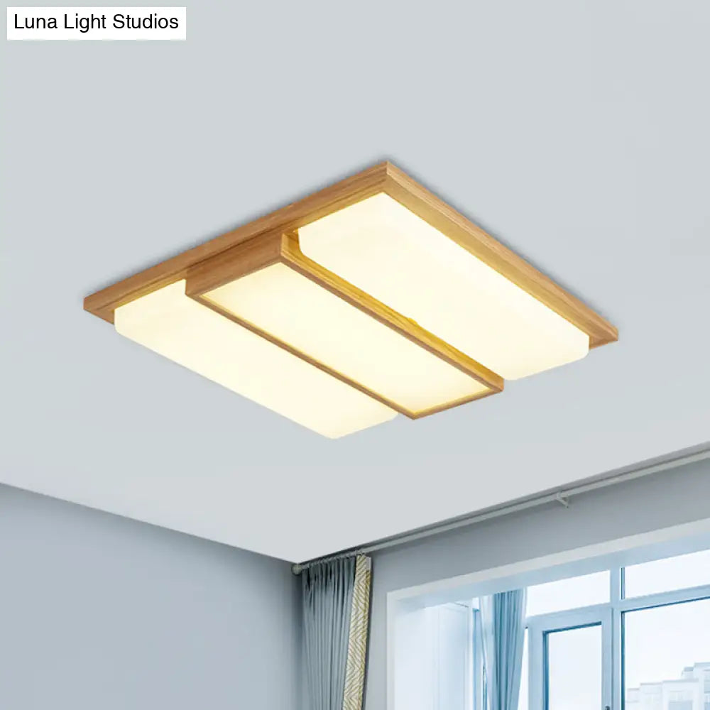 Wood Flush Lamp Simplicity Led Ceiling Mounted Fixture In Warm/White Light - Square/Rectangle