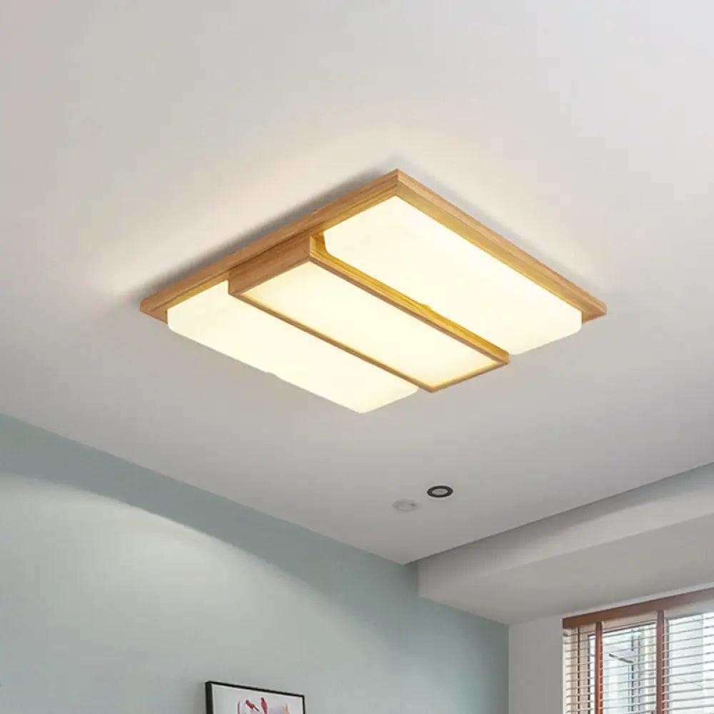 Wood Flush Lamp Simplicity Led Ceiling Mounted Fixture In Warm/White Light - Square/Rectangle