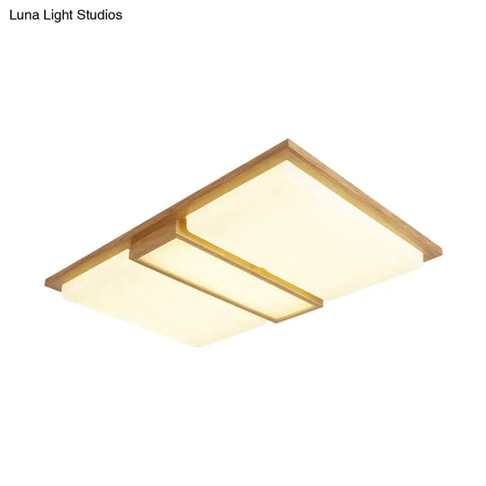 Wood Flush Lamp Simplicity Led Ceiling Mounted Fixture In Warm/White Light - Square/Rectangle