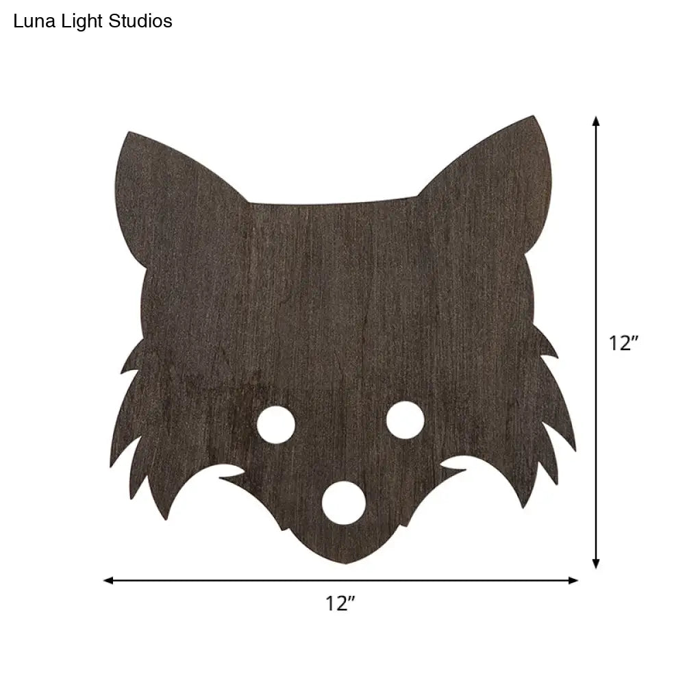 Wood Fox Wall Mount Lamp - Kids Black Led Flush Sconce For Bedroom With Warm/White Light