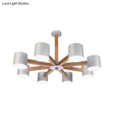 Wood & Iron Nordic Pendant Light With Drum Shade For Study Room In Black/White