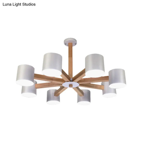 Wood & Iron Nordic Pendant Light With Drum Shade For Study Room In Black/White