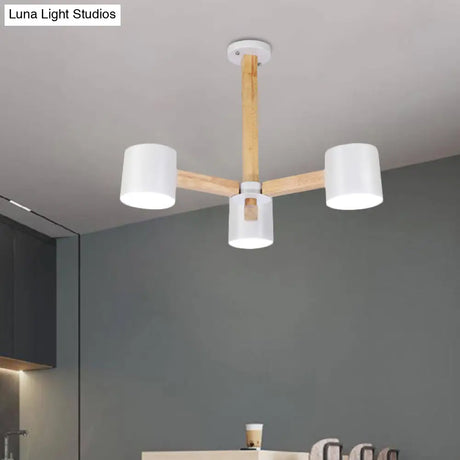 Wood & Iron Nordic Pendant Light With Drum Shade For Study Room In Black/White