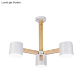 Wood & Iron Nordic Pendant Light With Drum Shade For Study Room In Black/White