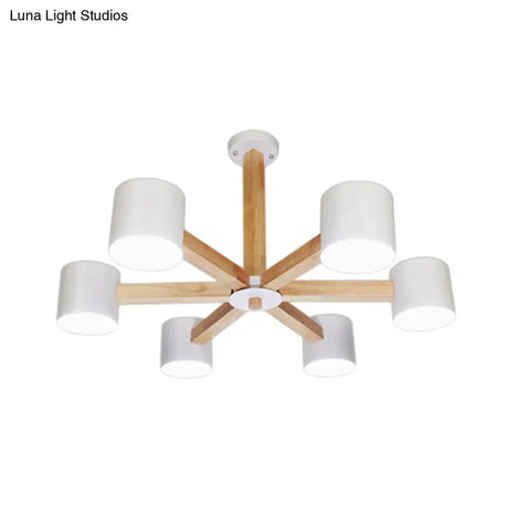 Wood & Iron Nordic Pendant Light With Drum Shade For Study Room In Black/White