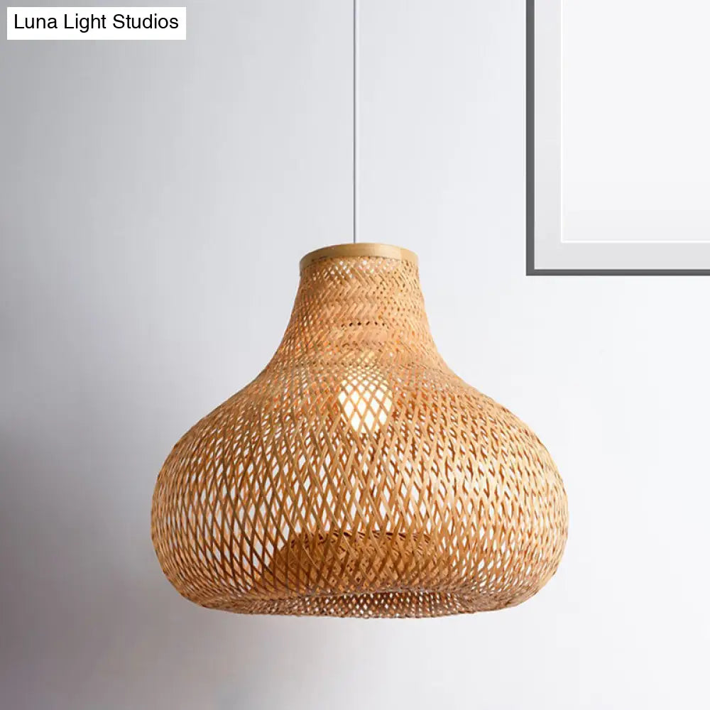 Wood Jar Pendant Light W/ Bamboo Shade - Perfect For Restaurants