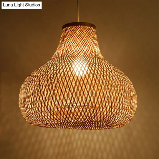 Wood Jar Pendant Light W/ Bamboo Shade - Perfect For Restaurants