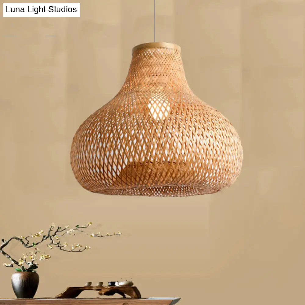 Wood Jar Pendant Light W/ Bamboo Shade - Perfect For Restaurants