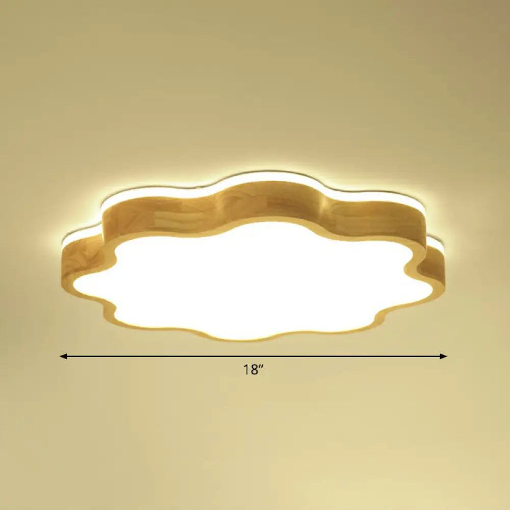 Wood Led Floral Flush Mount Ceiling Light For Bedroom / 18 Natural