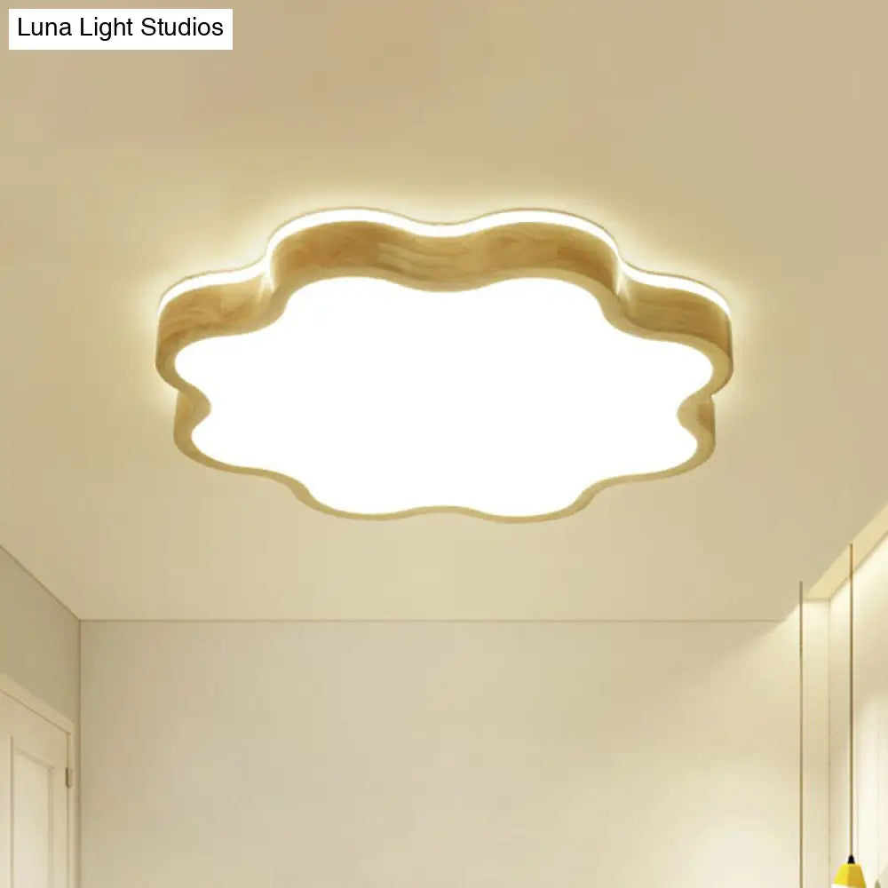 Wood Led Floral Flush Mount Ceiling Light For Bedroom