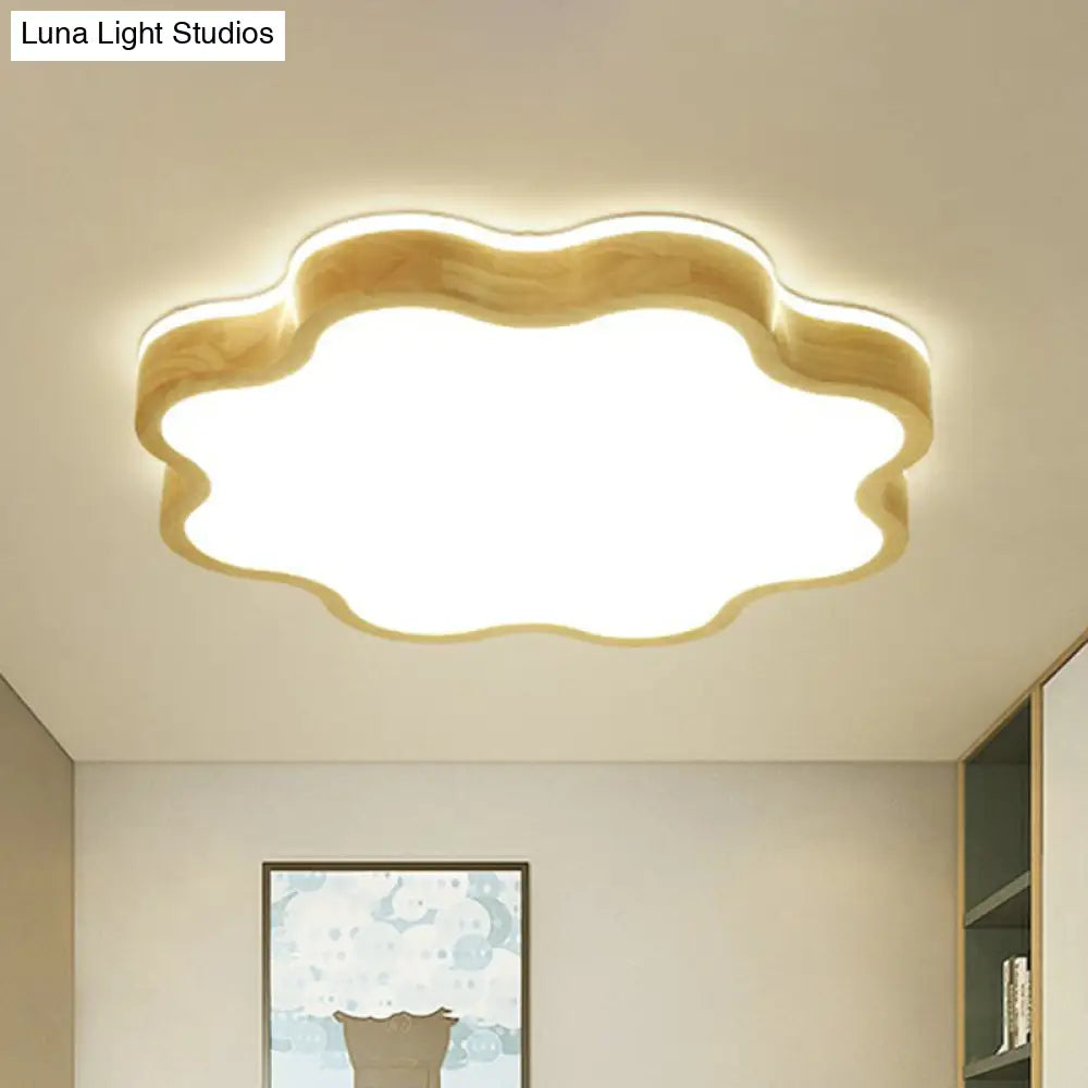 Wood Led Floral Flush Mount Ceiling Light For Bedroom