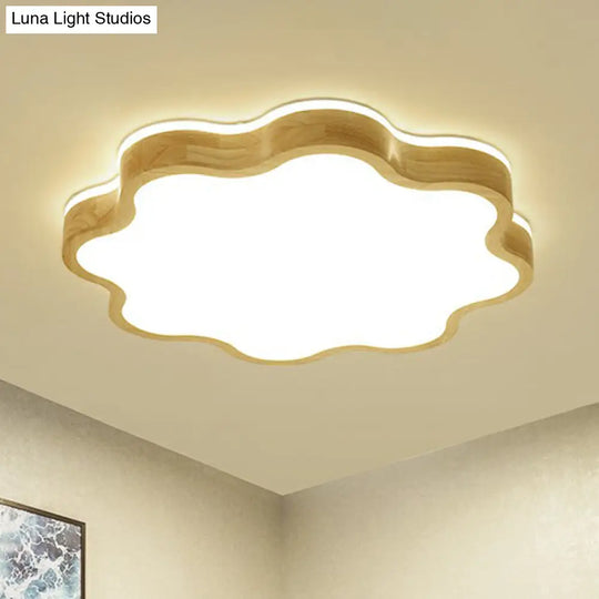 Wood Led Floral Flush Mount Ceiling Light For Bedroom