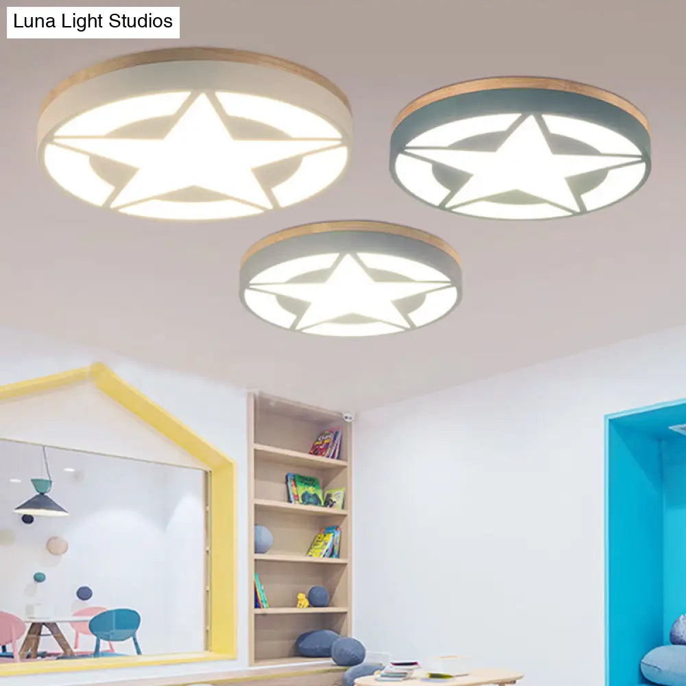 Wood Led Star Flush Mount Ceiling Light With Acrylic Shade For Boys Bedroom Modern Style