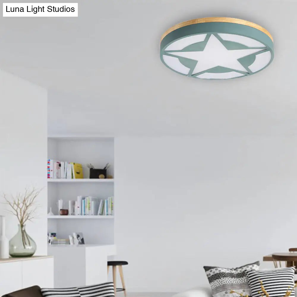 Wood Led Star Flush Mount Ceiling Light With Acrylic Shade For Boys Bedroom Modern Style