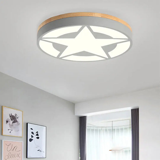 Wood Led Star Flush Mount Ceiling Light With Acrylic Shade For Boys Bedroom – Modern Style Grey /