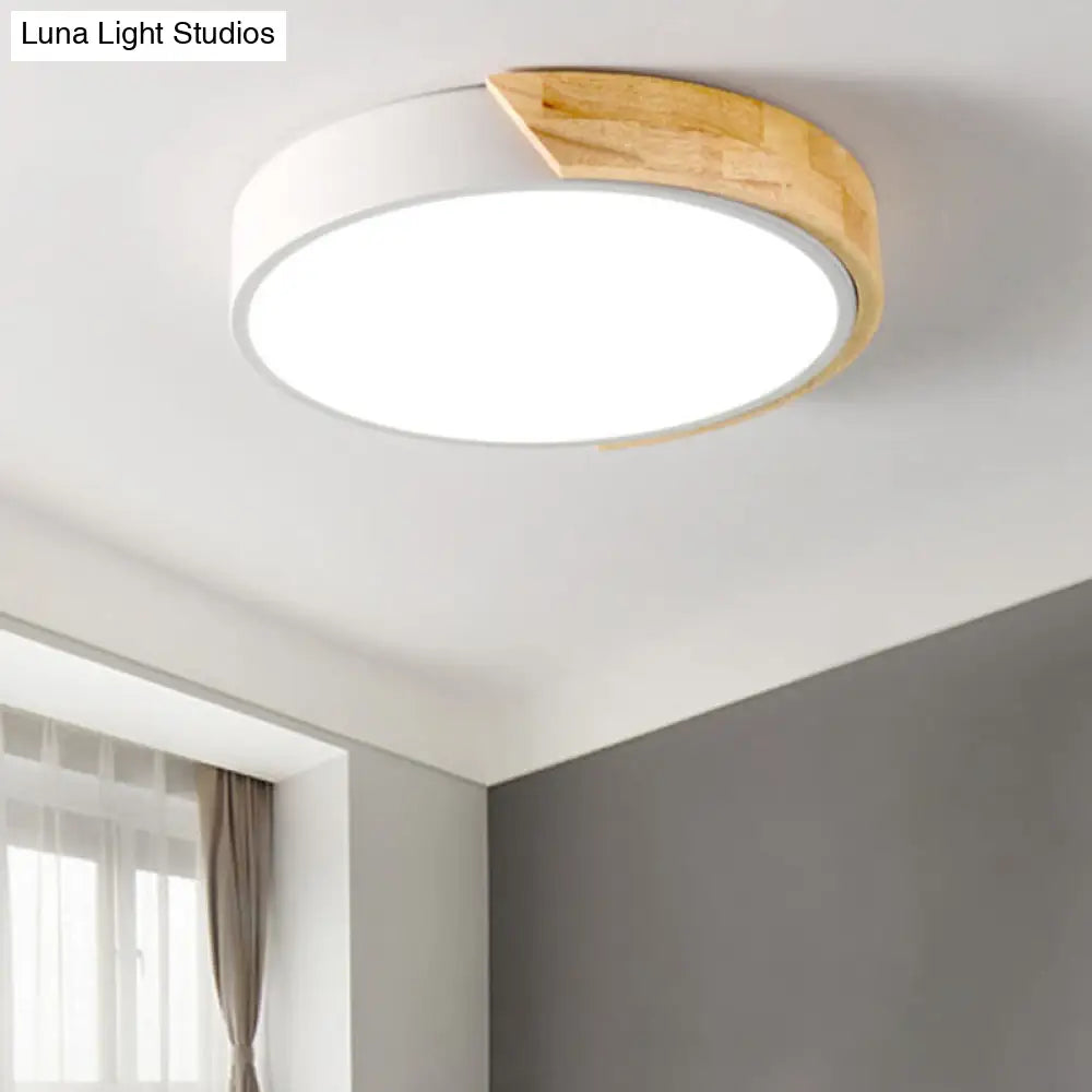 Wood Minimalist Rounded Flush Ceiling Light - 1-Light Flush-Mount Fixture