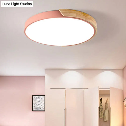 Wood Minimalist Rounded Flush Ceiling Light - 1-Light Flush-Mount Fixture