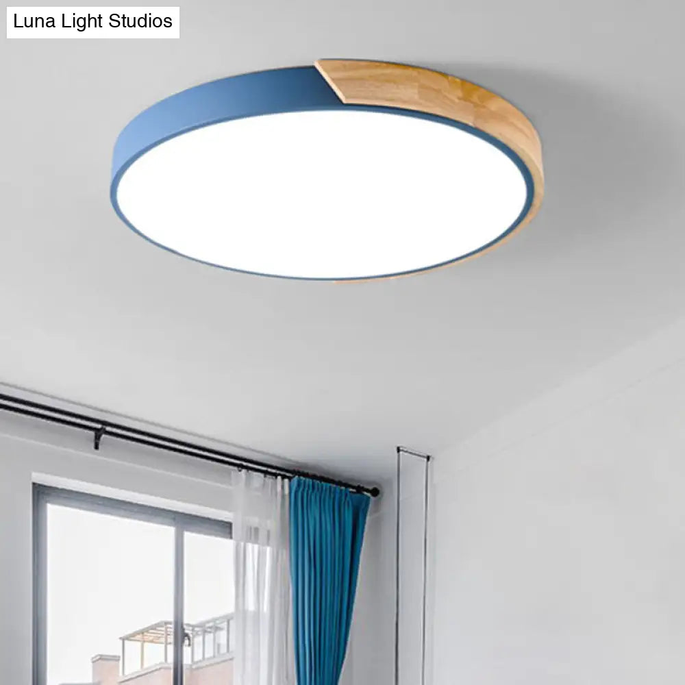 Wood Minimalist Rounded Flush Ceiling Light - 1 - Light Flush - Mount Fixture