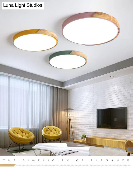 Wood Minimalist Rounded Flush Ceiling Light - 1 - Light Flush - Mount Fixture