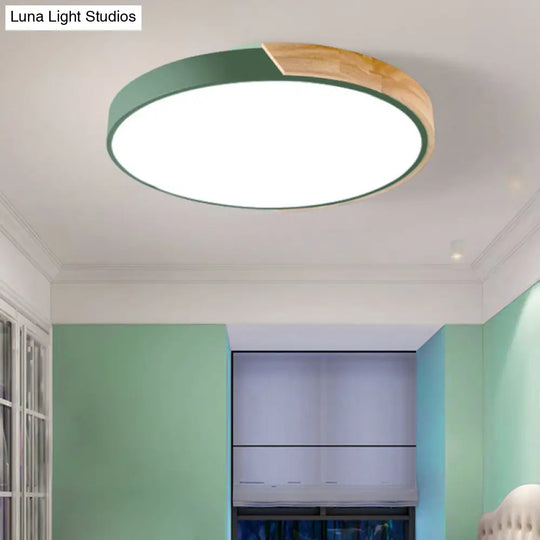 Wood Minimalist Rounded Flush Ceiling Light - 1-Light Flush-Mount Fixture Green / 9