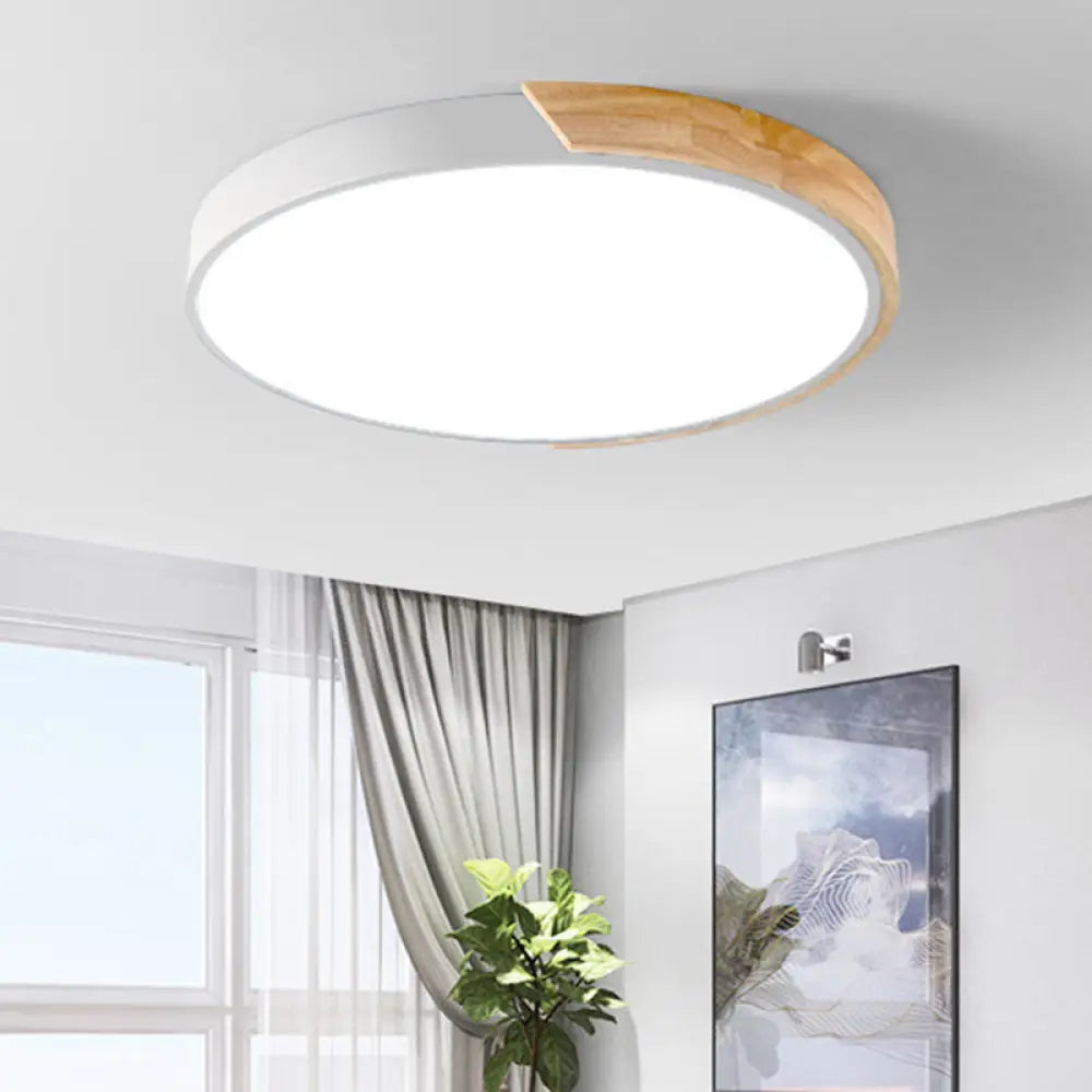 Wood Minimalist Rounded Flush Ceiling Light - 1 - Light Flush - Mount Fixture White / 9’