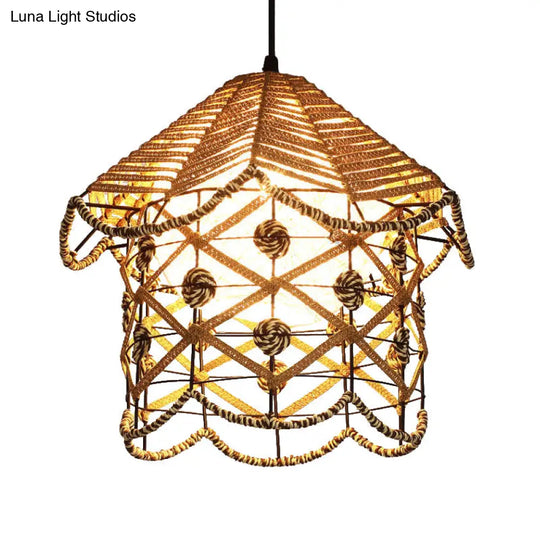 Wood Pendant Ceiling Light With Asian-Inspired Bamboo Shade