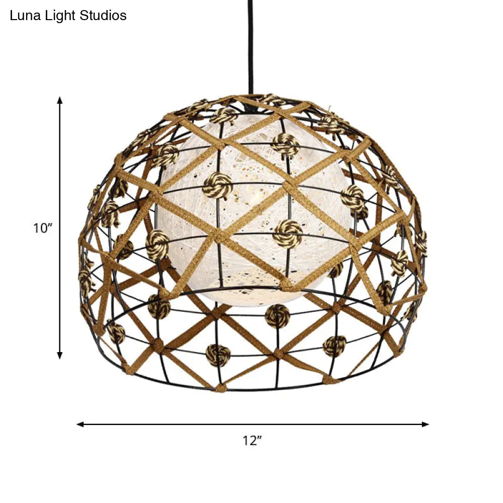 Asian Wood Tearoom Ceiling Light With Bamboo Shade - 1 Bulb Pendant Fixture