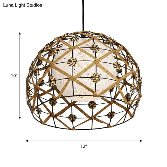 Asian Wood Tearoom Ceiling Light With Bamboo Shade - 1 Bulb Pendant Fixture