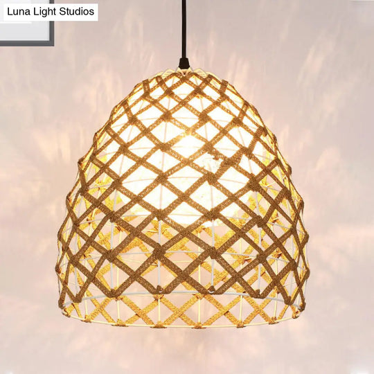 Asian Wood Tearoom Ceiling Light With Bamboo Shade - 1 Bulb Pendant Fixture / Oval