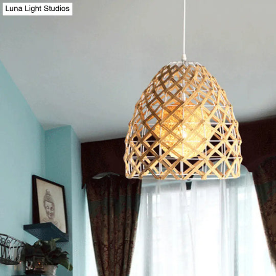 Wood Pendant Ceiling Light With Asian-Inspired Bamboo Shade