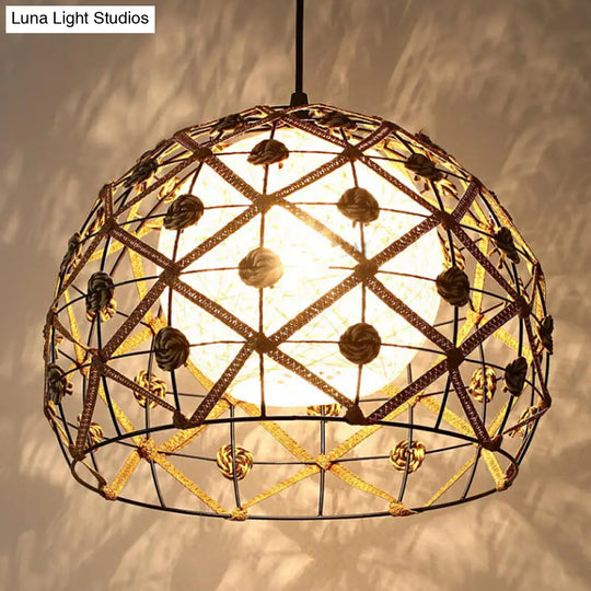 Asian Wood Tearoom Ceiling Light With Bamboo Shade - 1 Bulb Pendant Fixture