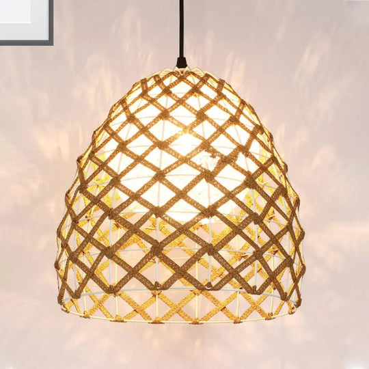 Wood Pendant Ceiling Light With Asian-Inspired Bamboo Shade / Oval