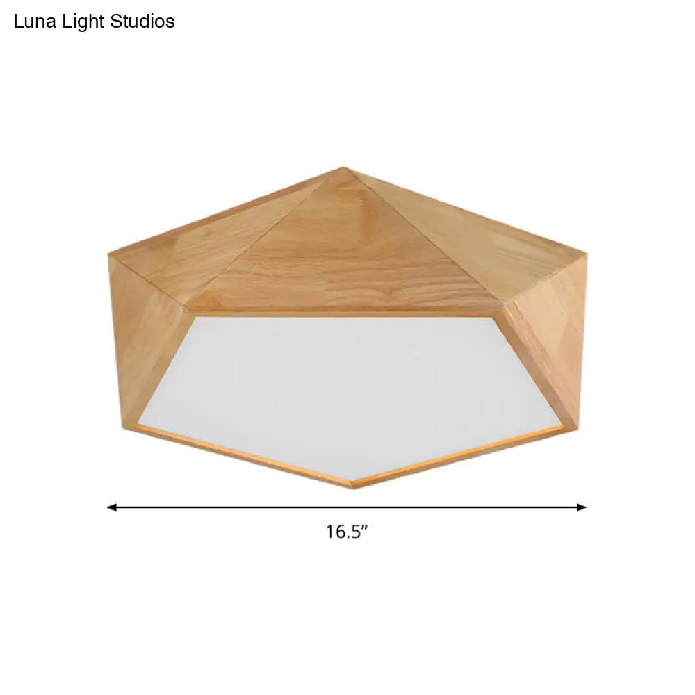 Wood Pentagon Led Flush Ceiling Light - Japanese Style Beige 16.5’/20.5’ Width