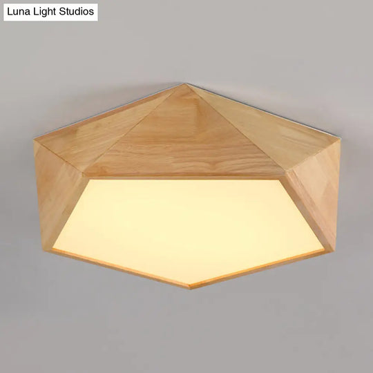 Wood Pentagon Led Flush Ceiling Light - Japanese Style Beige 16.5/20.5 Width / 16.5 Warm