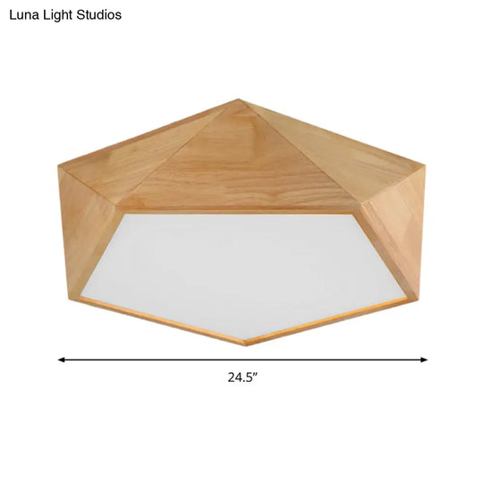 Wood Pentagon Led Flush Ceiling Light - Japanese Style Beige 16.5/20.5 Width