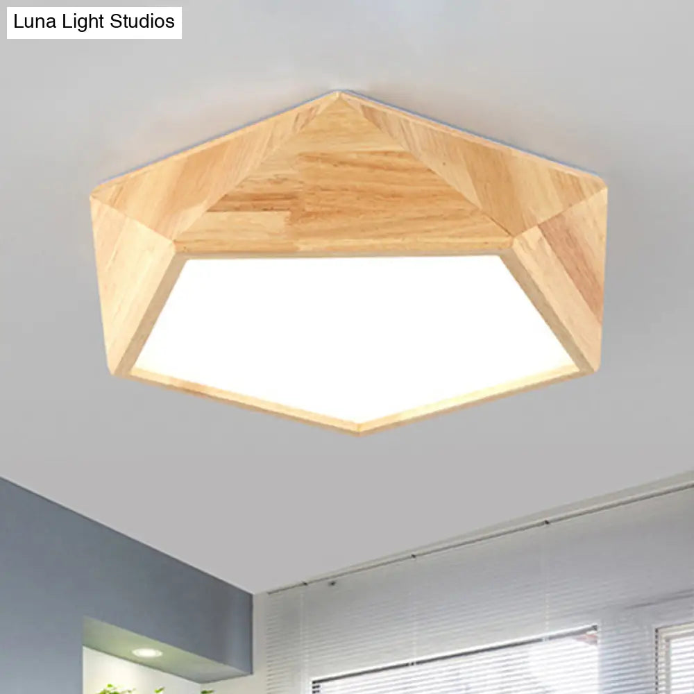 Wood Pentagon Led Flush Ceiling Light - Japanese Style Beige 16.5’/20.5’ Width