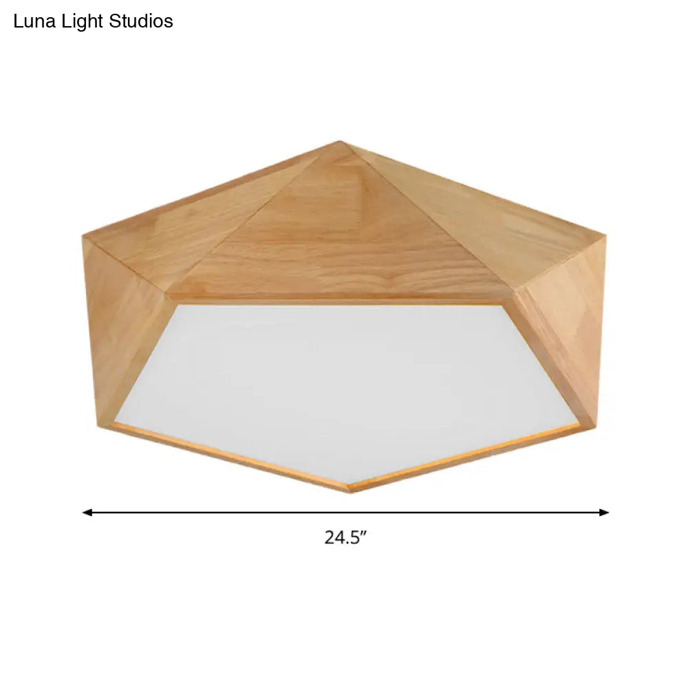 Wood Pentagon Led Flush Ceiling Light - Japanese Style Beige 16.5’/20.5’ Width