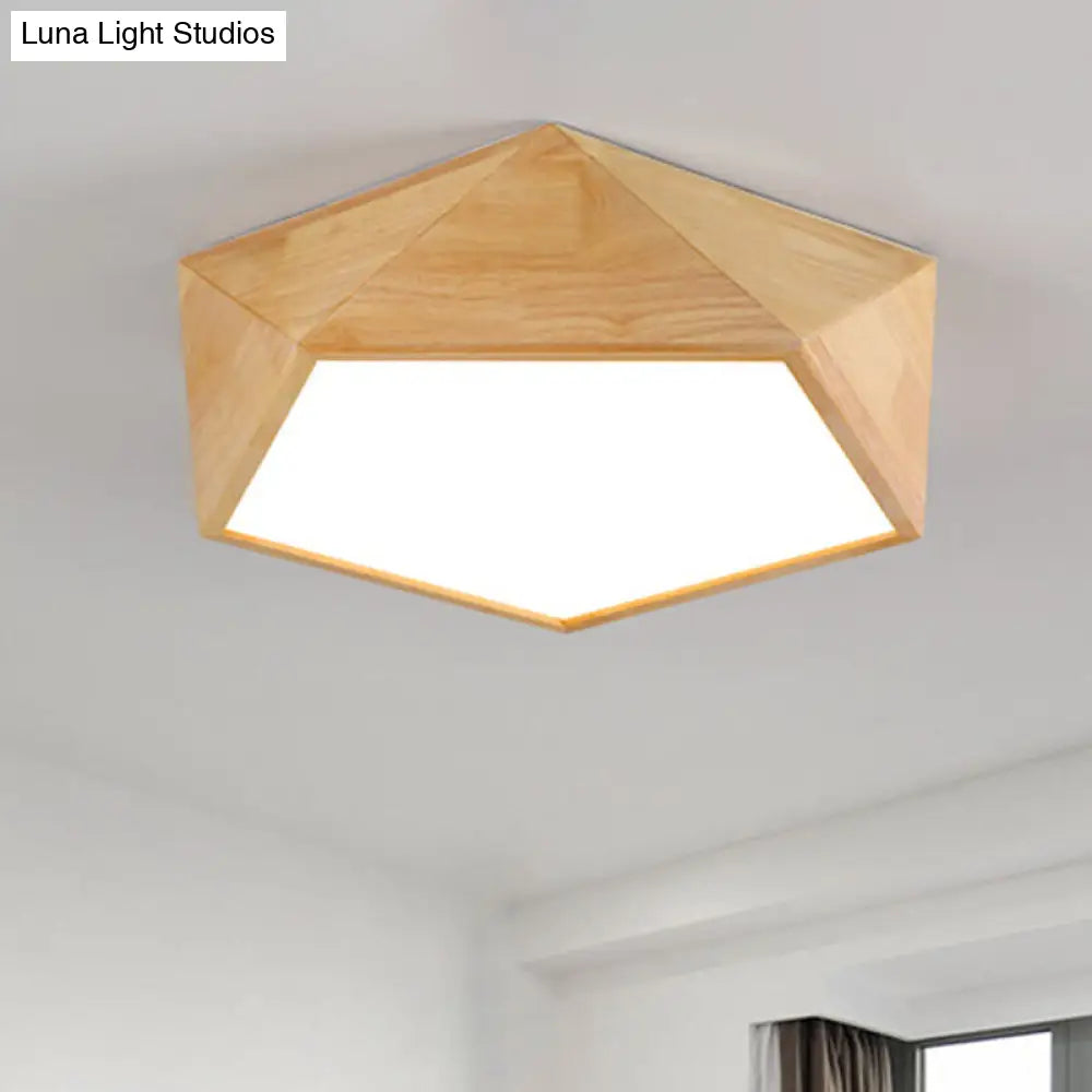 Wood Pentagon Led Flush Ceiling Light - Japanese Style Beige 16.5/20.5 Width / 16.5 White