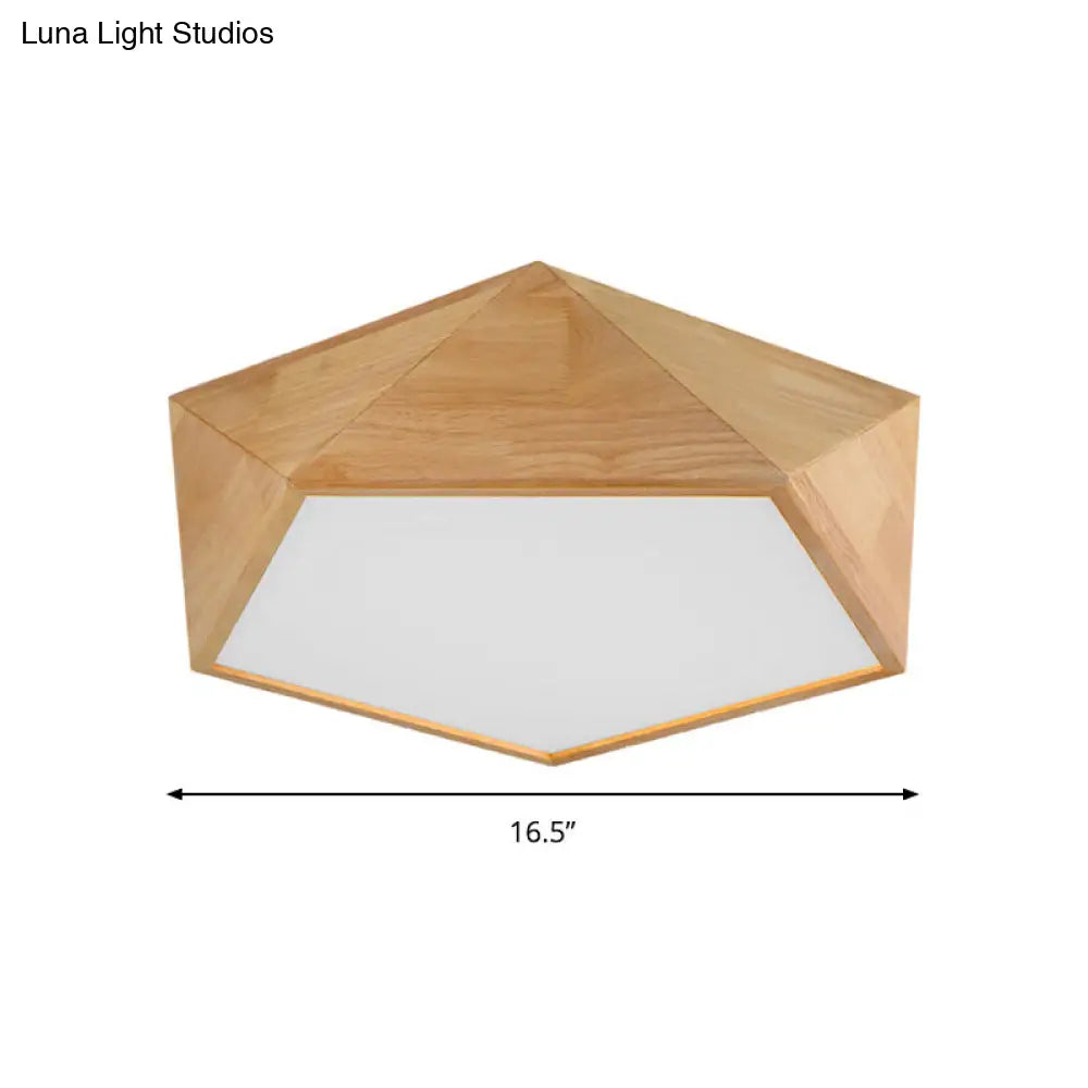 Wood Pentagon Led Flush Ceiling Light - Japanese Style Beige 16.5/20.5 Width