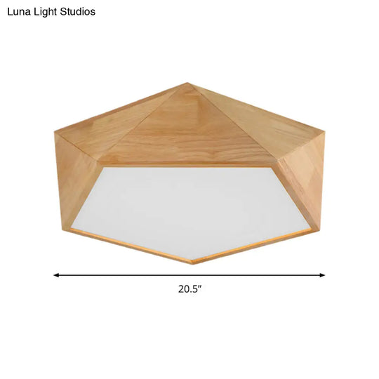Wood Pentagon Led Flush Ceiling Light - Japanese Style Beige 16.5/20.5 Width