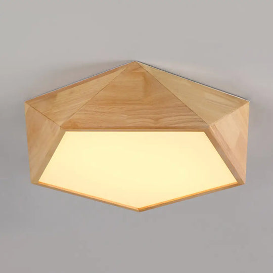 Wood Pentagon Led Flush Ceiling Light - Japanese Style Beige 16.5’/20.5’ Width / 16.5’ Warm