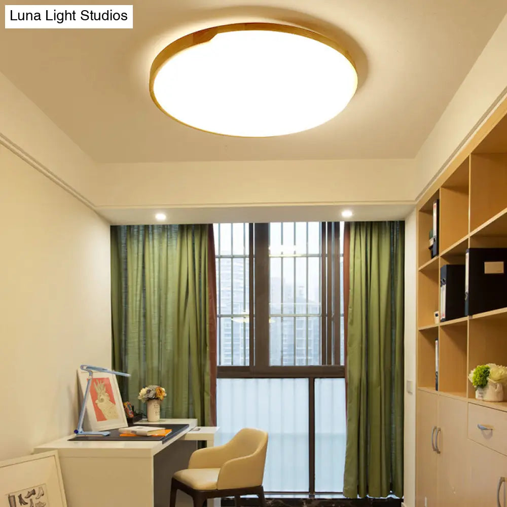 Wood Simplicity Ultra-Thin Round Led Flush Mount Bedroom Ceiling Light