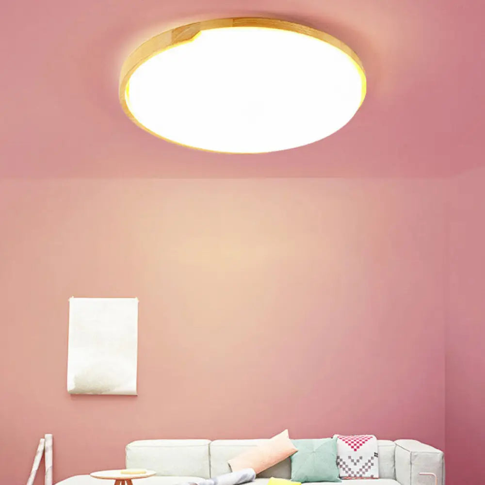 Wood Simplicity Ultra - Thin Round Led Flush Mount Bedroom Ceiling Light / 14’ Warm