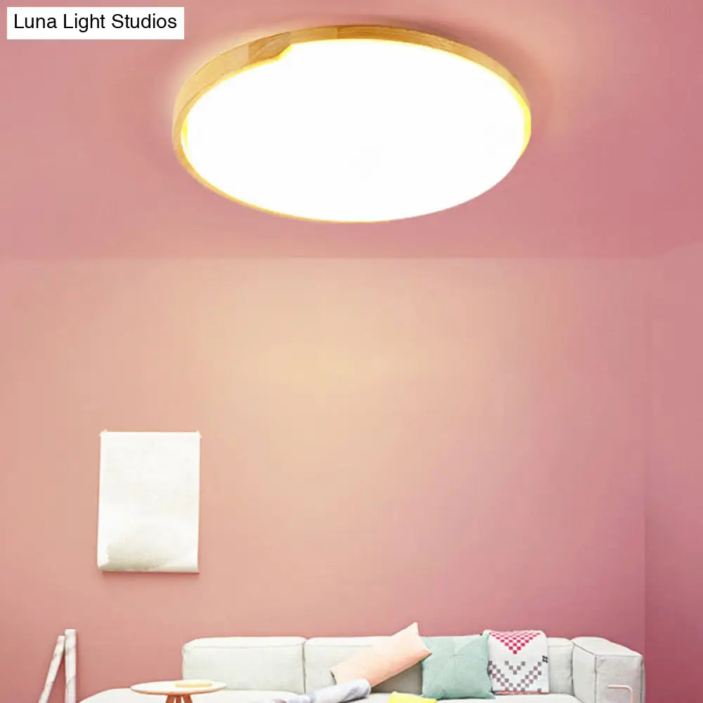 Wood Simplicity Ultra-Thin Round Led Flush Mount Bedroom Ceiling Light / 14 Warm