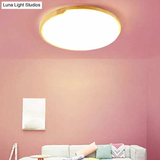 Wood Simplicity Ultra-Thin Round Led Flush Mount Bedroom Ceiling Light / 14 Warm